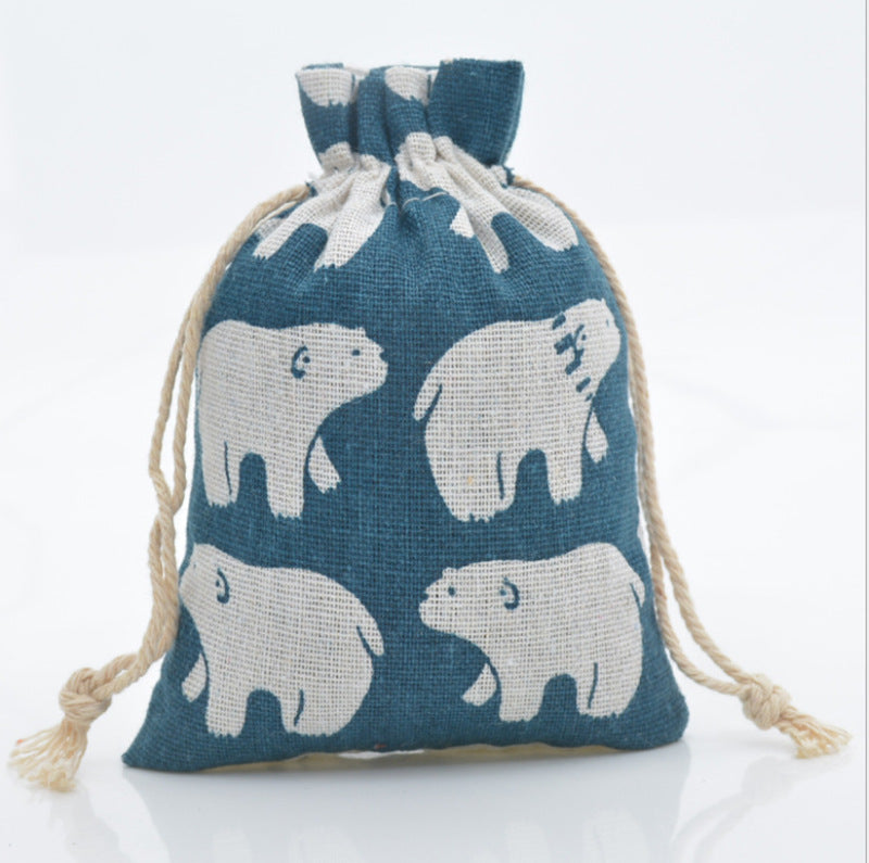 Cotton Linen Drawstring Pouches 10x14cm Animal and Botanical Prints 2pcs 14