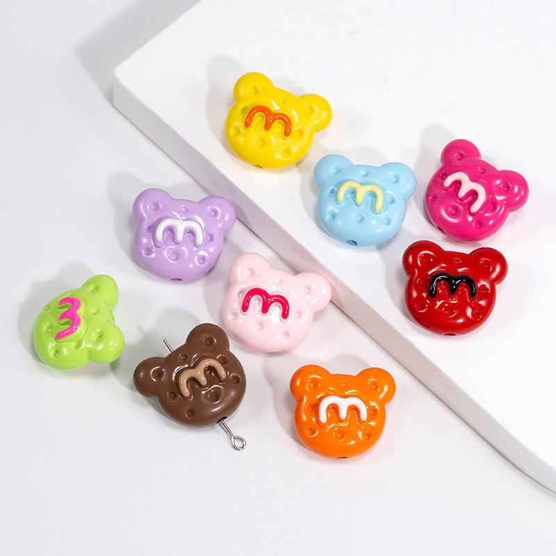 Hand Painted Bear Acrylic Beads 25mm Glossy Colorful 10pcs 3