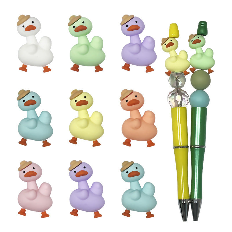 Silicone 3D Focal Beads Duck Macaroon Color Wearing Hat 20pcs