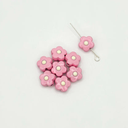 Flower Metal Beads 10mm Baking Painted Cream Two-Color Alloy 20pcs 8