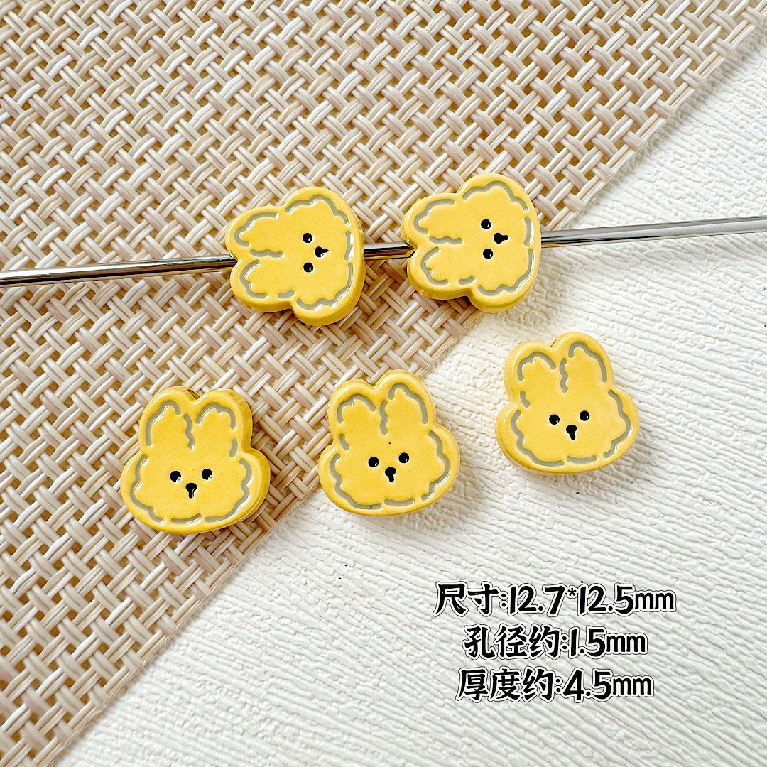 Rabbit and Bear Painted Metal Beads Glossy Finish Bulk 10pcs 11