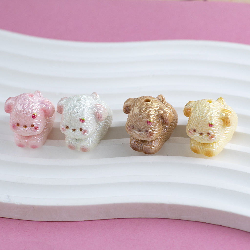 Plating Lovely Furry Puppy Resin Beads 24mm Glossy Pastel Colors 10pcs