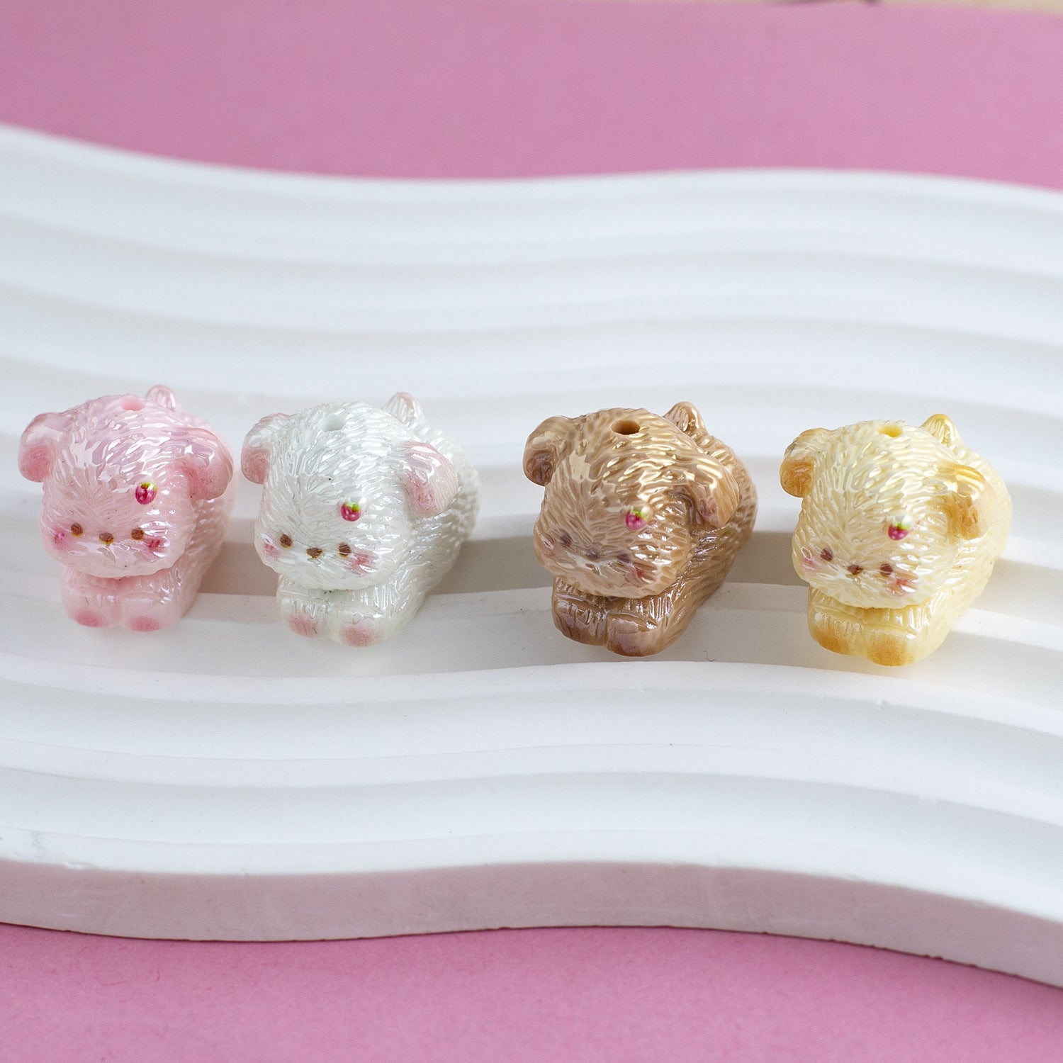 Plating Lovely Furry Puppy Resin Beads 24mm Glossy Pastel Colors 10pcs