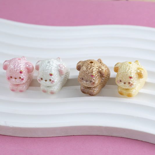 Plating Lovely Furry Puppy Resin Beads 24mm Glossy Pastel Colors 10pcs
