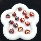 Hand Painted Apple Acrylic Beads 18mm Enamel Finish 4pcs
