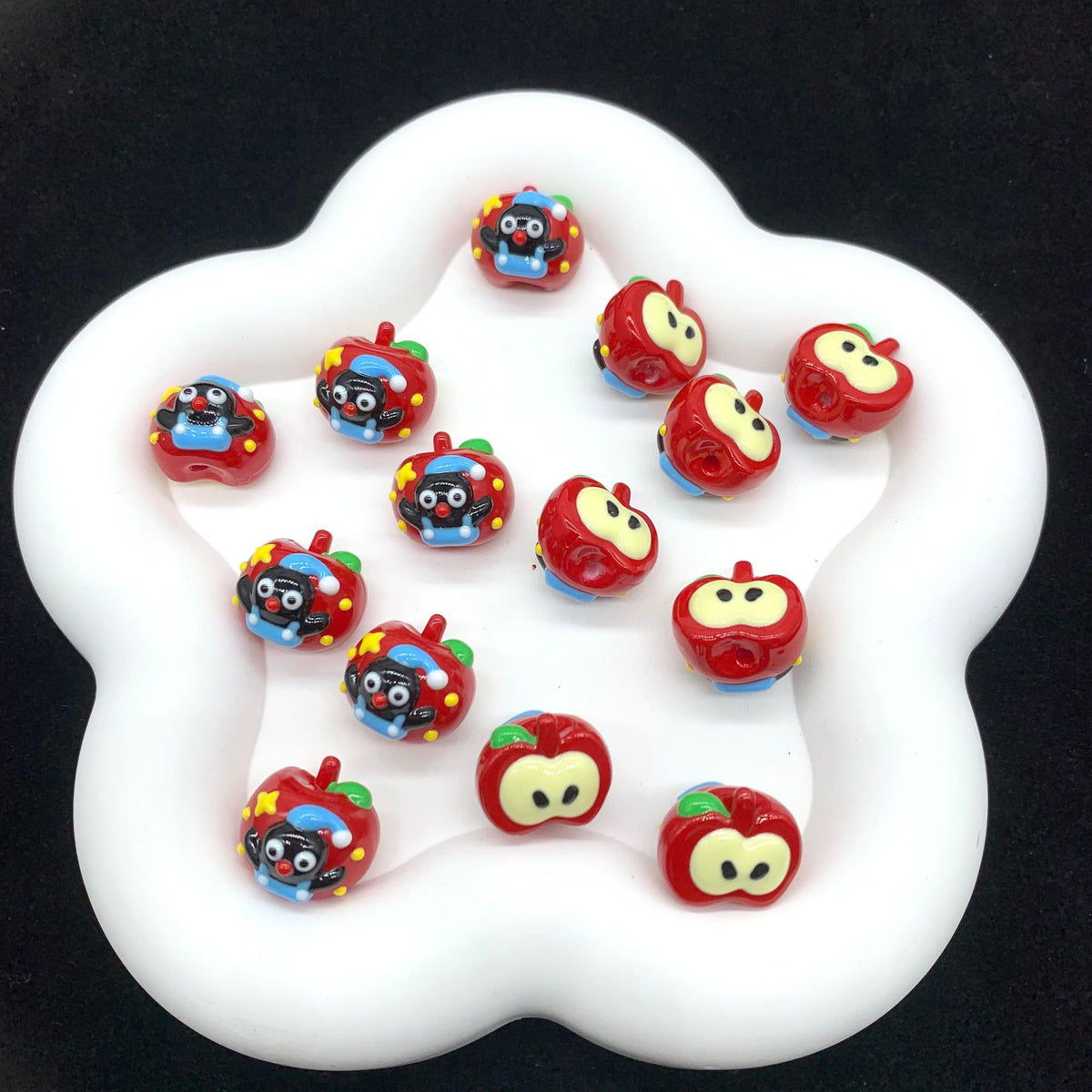 Hand Painted Apple Acrylic Beads 18mm Enamel Finish 4pcs