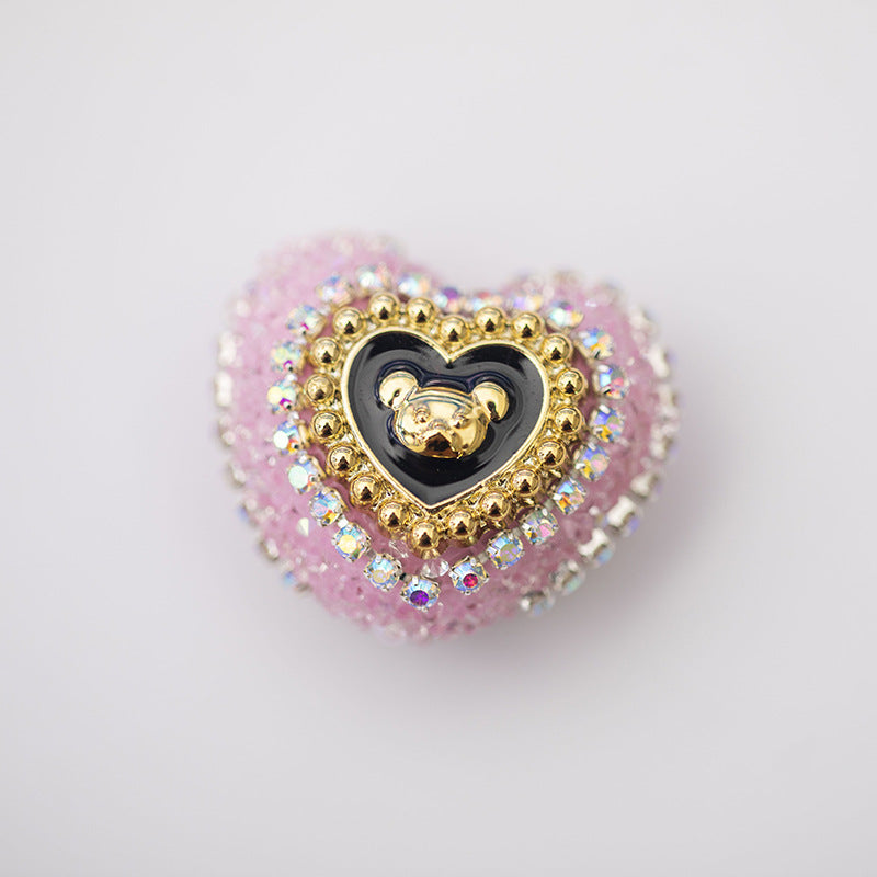 Heart Bear Rhinestone Acrylic Focal Beads 27.5x24.6mm 10pcs 15