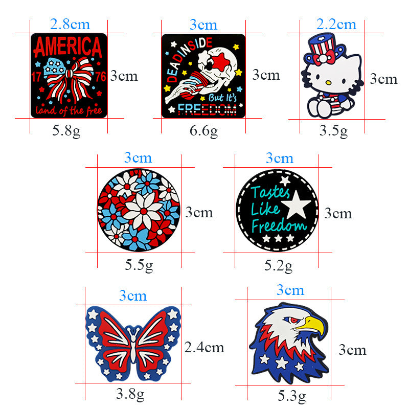 Silicone Focal Beads Independence Day Patriotic Icons 20pcs 2