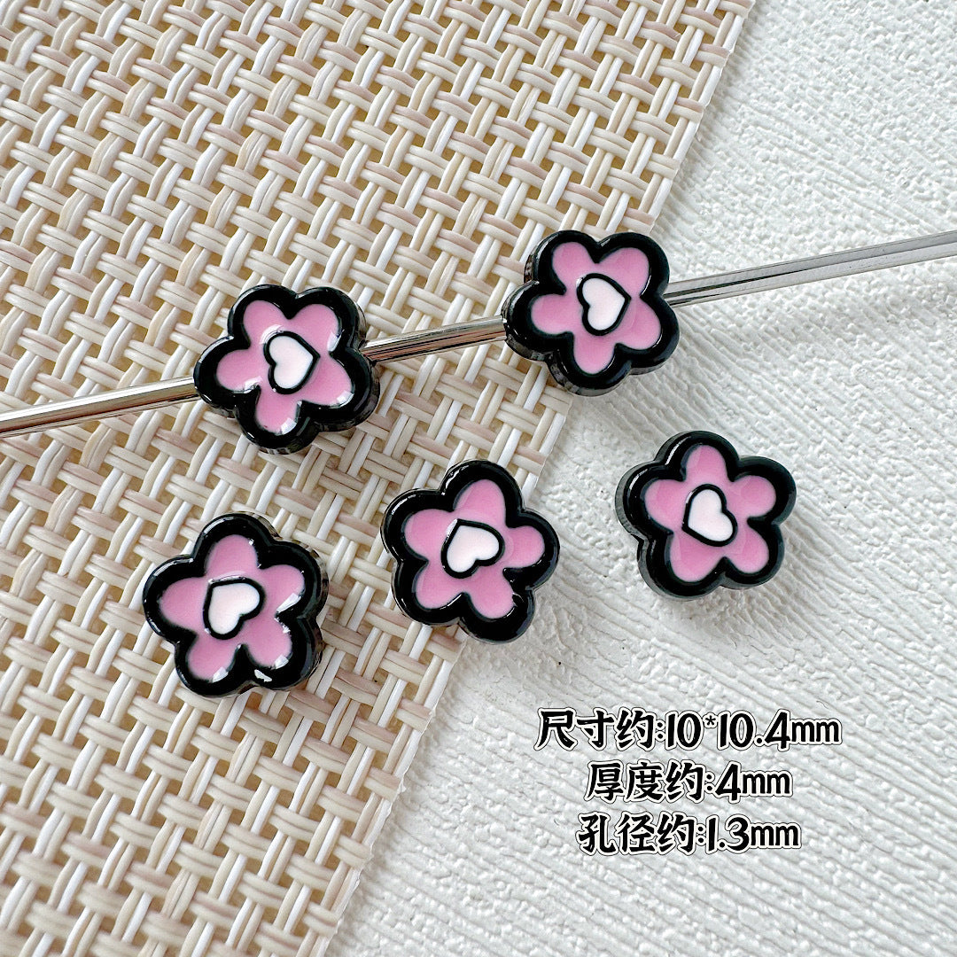 Heart and Flower Metal Beads 10mm Baking Painted Two-Color 20pcs 14