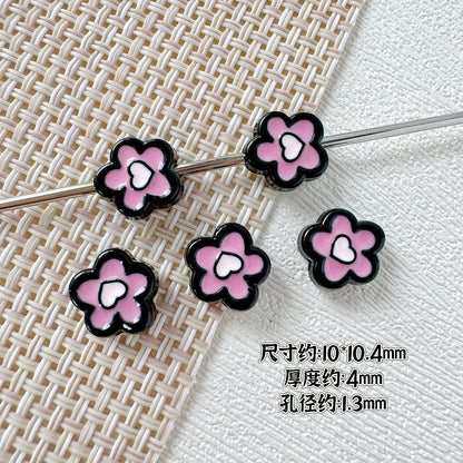 Heart and Flower Metal Beads 10mm Baking Painted Two-Color 20pcs 14