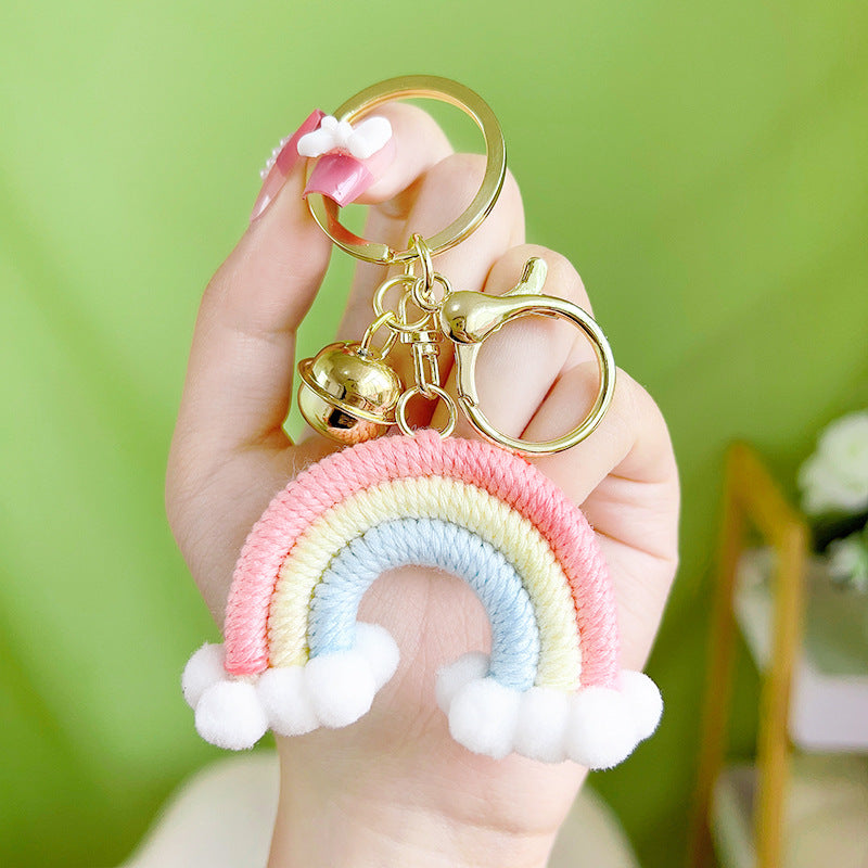 Cotton Crochet Rainbow Keychain Pastel Colors with Pom Poms 5