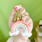 Cotton Crochet Rainbow Keychain Pastel Colors with Pom Poms 5