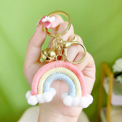 Cotton Crochet Rainbow Keychain Pastel Colors with Pom Poms 5