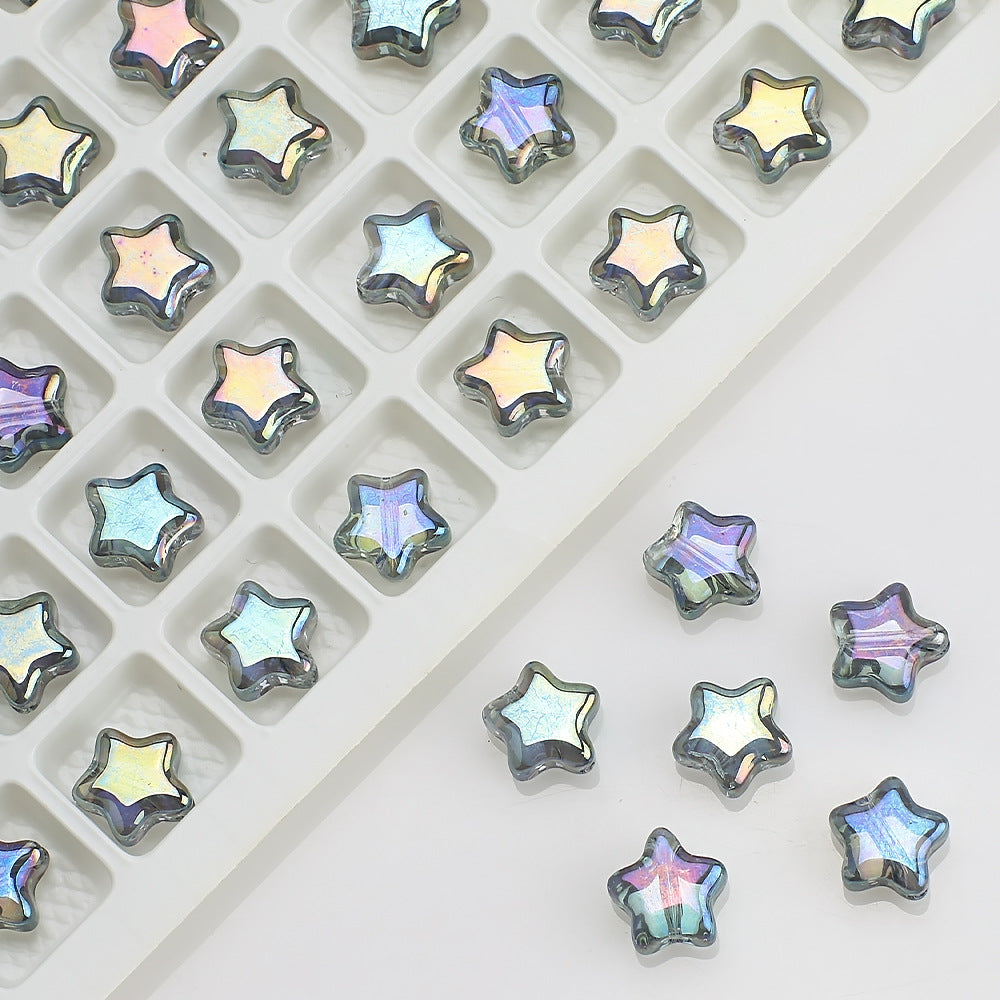 Plated Star Shaped Glass Beads 8mm Rainbow Electroplated 100pcs 9