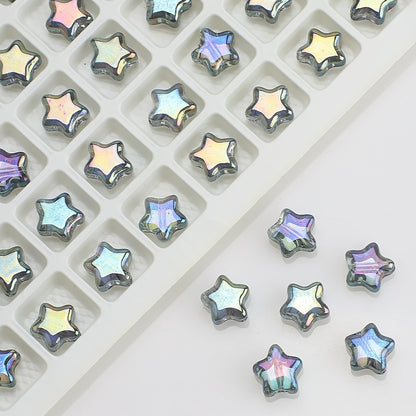 Plated Star Shaped Glass Beads 8mm Rainbow Electroplated 100pcs 9