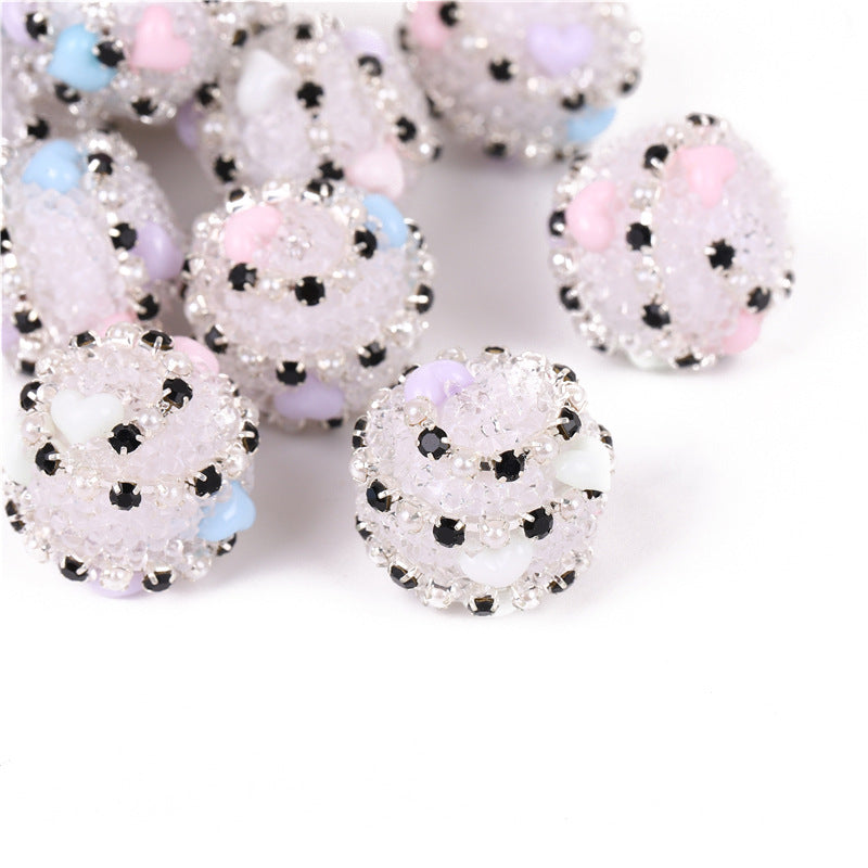 Embellished Bubblegum Beads 16mm Heart Embedded Rhinestone 10pcs 7