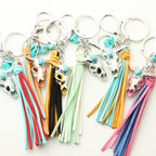Western Glow in the Dark Ox Skull Keychain Metal Turquoise Tassel 4