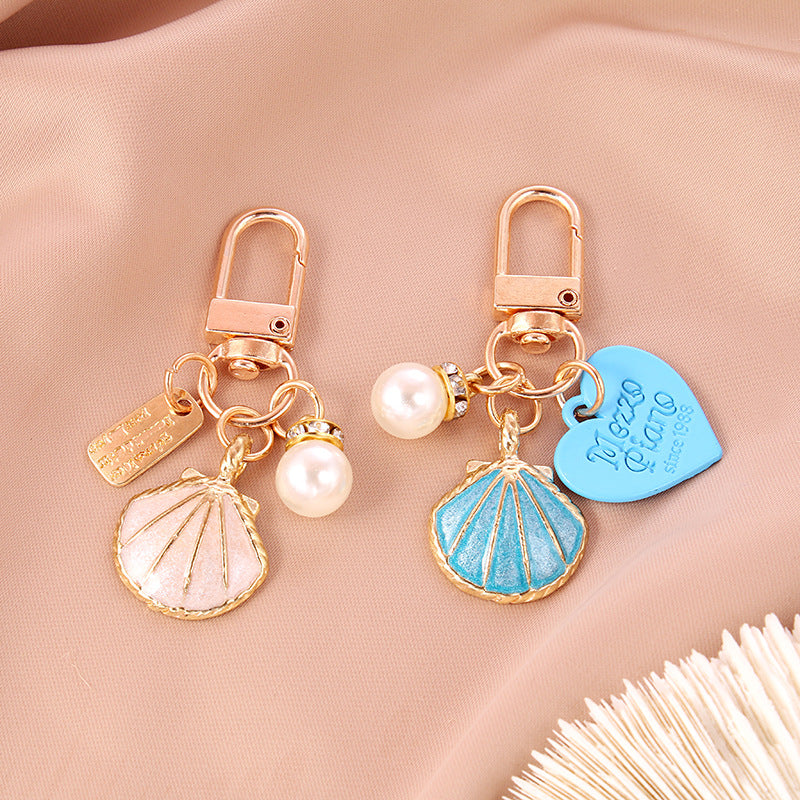 Alloy Starfish Keychain Metal Pastel Shell and Pearl Charm 3