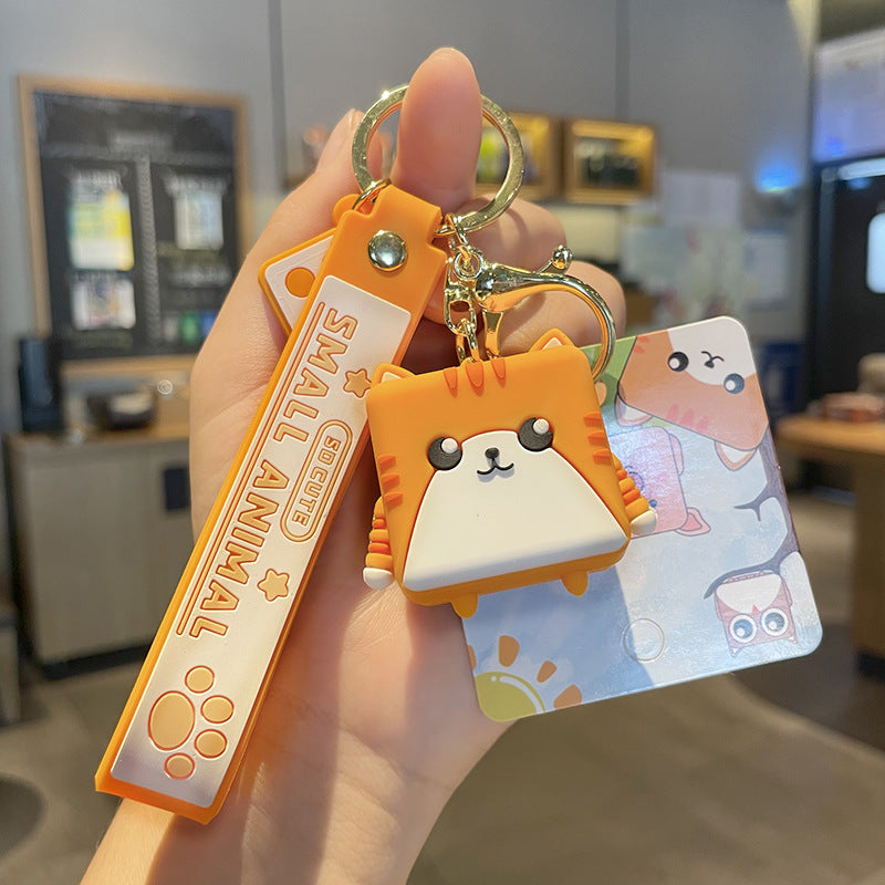 PVC Rubber Cube Animal Keychain with Leather Rope Dog Cat Owl Piggy 7