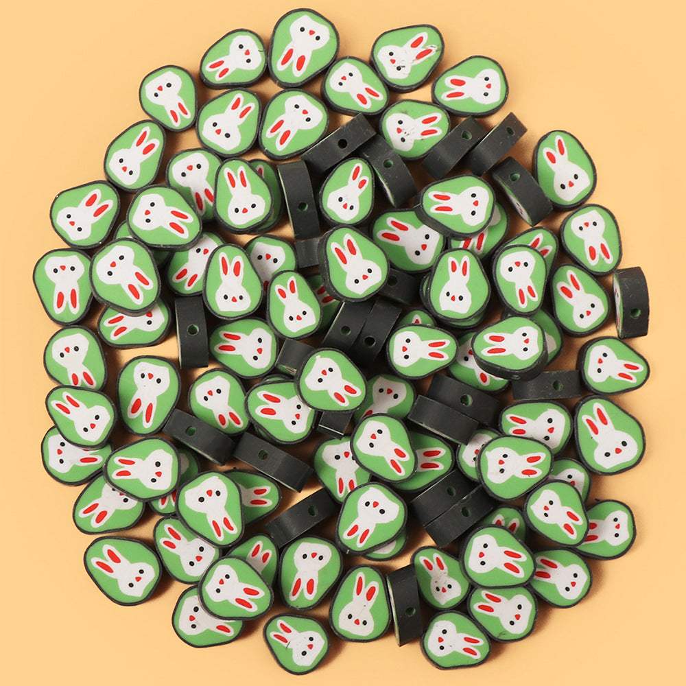 Easter Bunny Clay Beads 13mm Polymer Adorable Pattern 100pcs 6