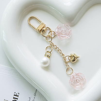 Resin Lavender Rose Keychain with Pearl and Gold Heart Charm 7