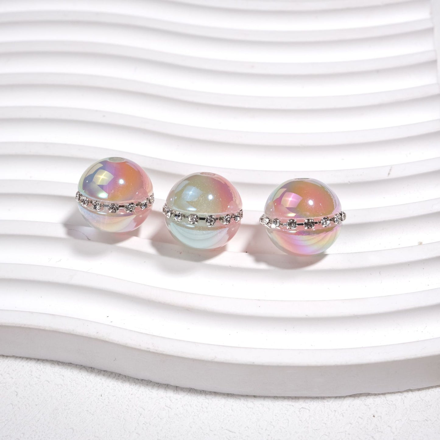 Luminous Rhinestone Chain Enlaced Resin Beads 16mm Round 10pcs 5