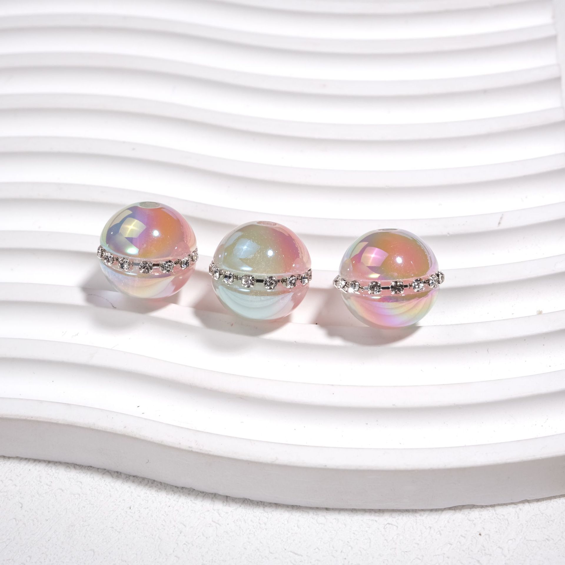 Luminous Rhinestone Chain Enlaced Resin Beads 16mm Round 10pcs 5