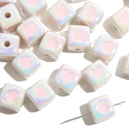 Plating Heart Acrylic Square Beads 12mm Glossy Two-Color 50pcs 6
