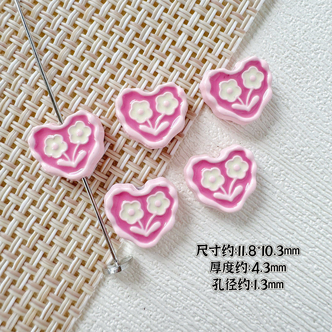 Heart and Flower Metal Beads 10mm Baking Painted Two-Color 20pcs 17
