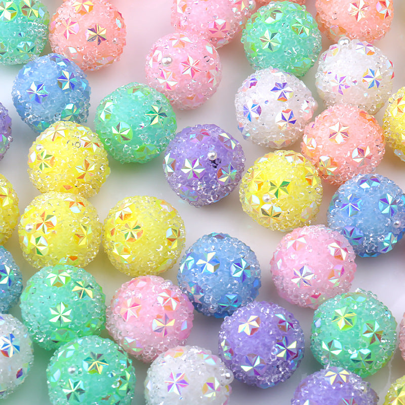 Rhinestone Bubblegum Beads 16mm Macaron Colored Holographic 1pc