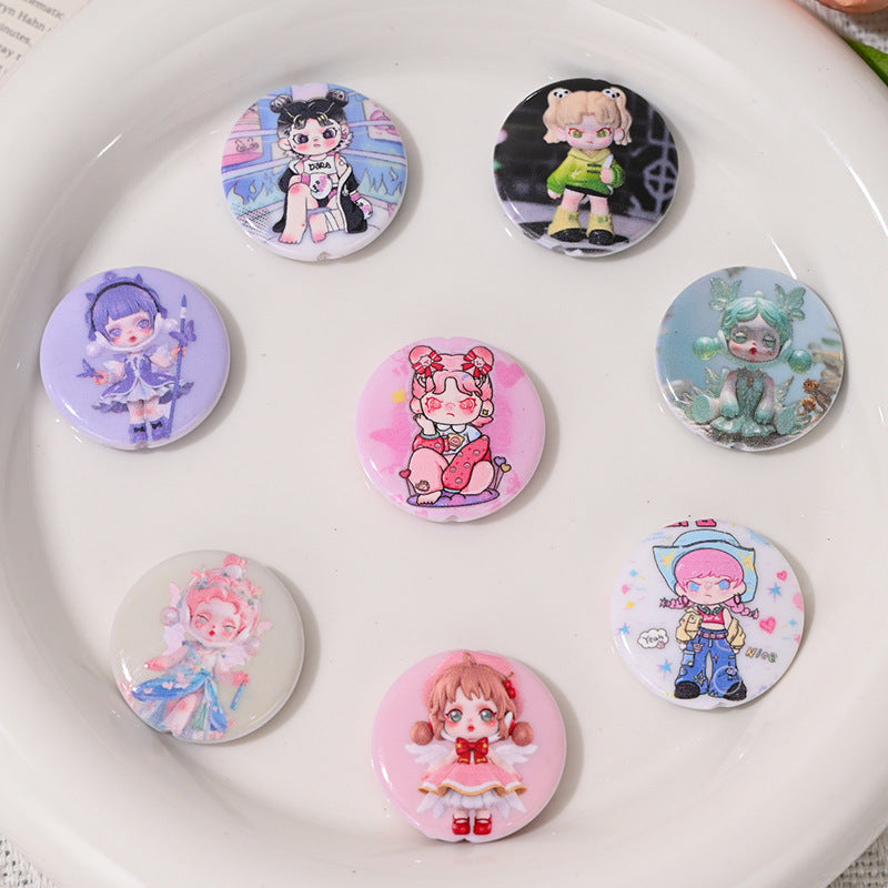 Cartoon Girl Pattern Acrylic Flat Beads 25mm Colorful Mixed 10pcs 2
