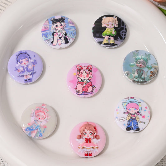 Cartoon Girl Pattern Acrylic Flat Beads 25mm Colorful Mixed 10pcs 2