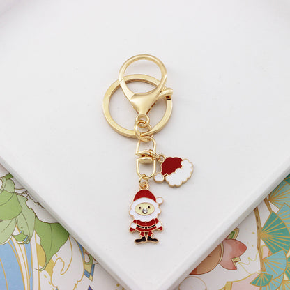 Alloy Christmas Santa Claus Snowflake Keychain Polished Gold Tone 9