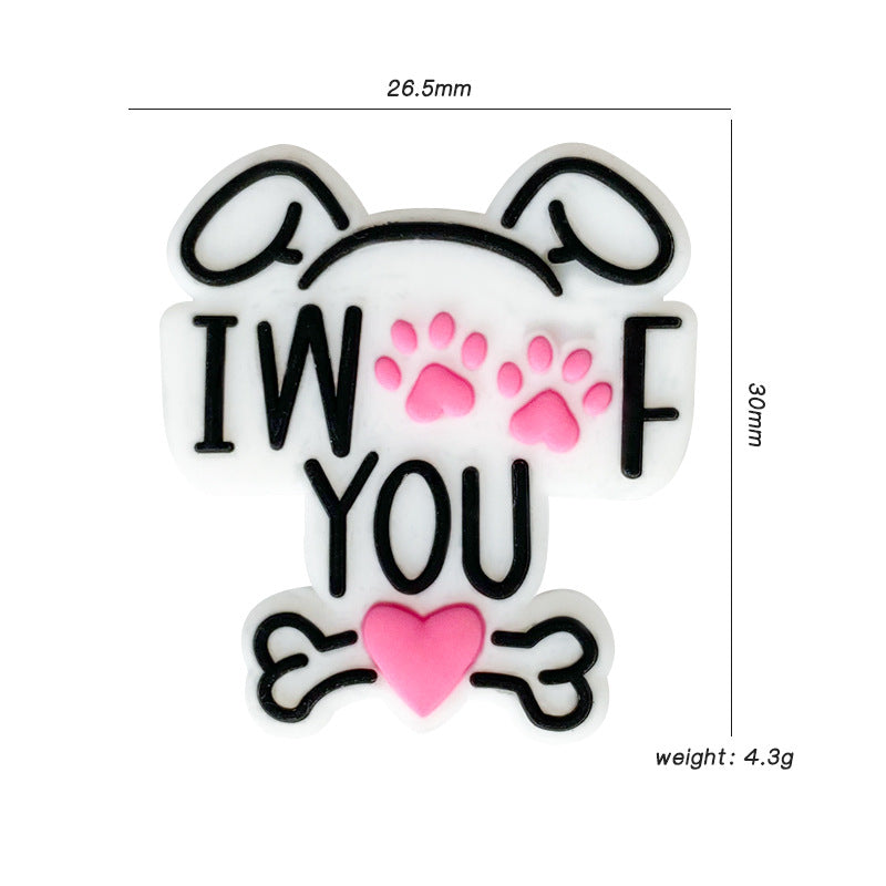 Silicone Focal Beads Letter Animal Paw Prints Heart 10pcs