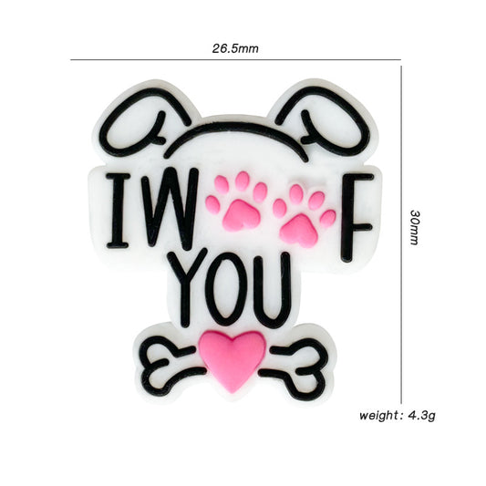 Silicone Focal Beads Letter Animal Paw Prints Heart 10pcs