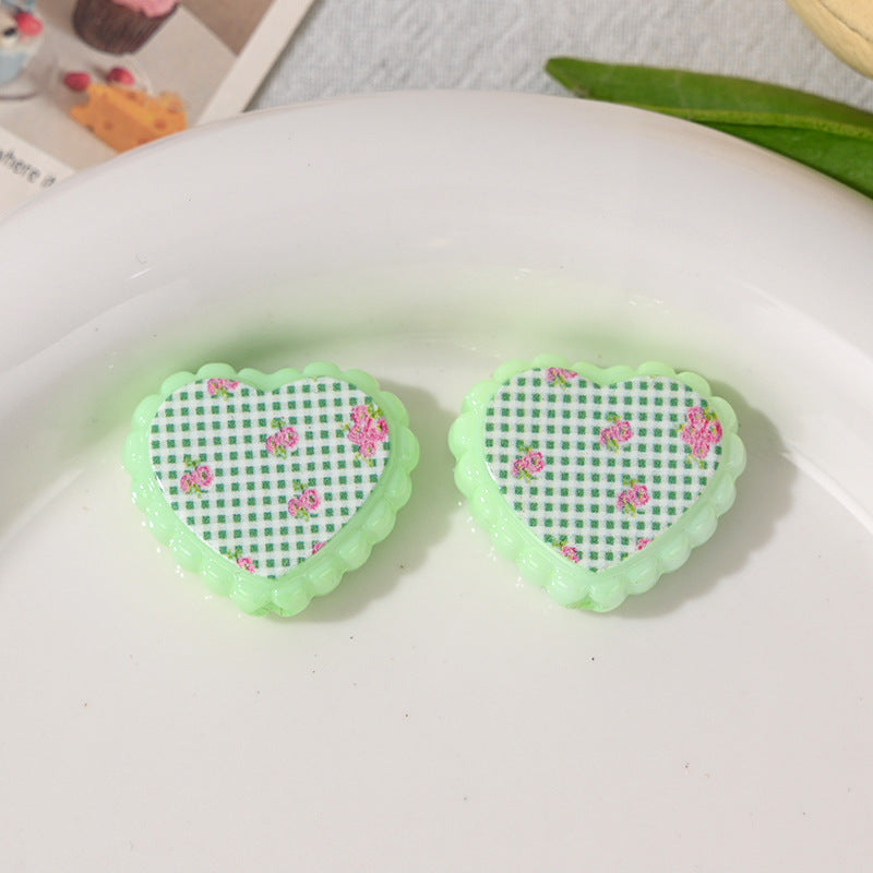 Checkered Lace Heart Acrylic Beads 26mm Colorful Mixed 10pcs 11