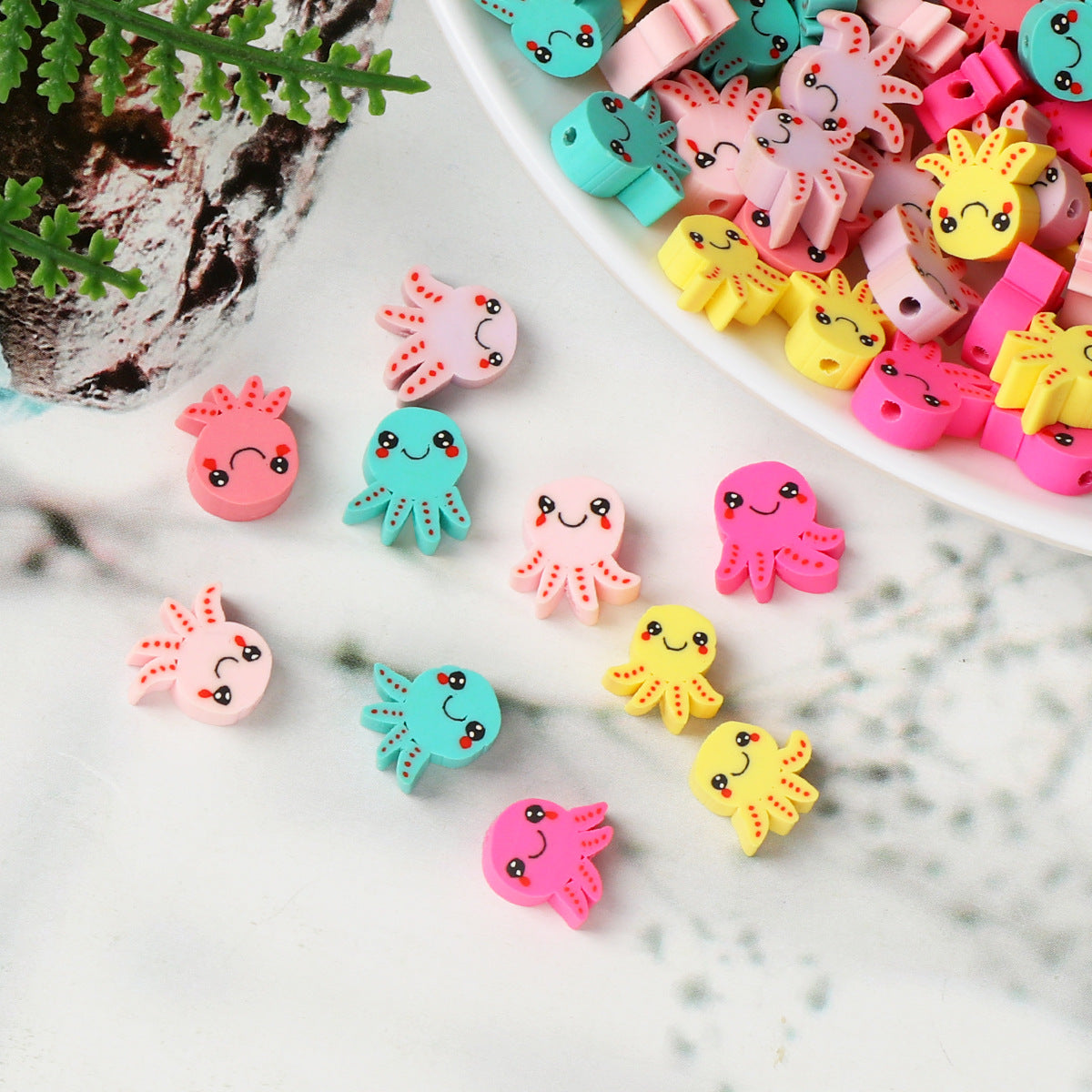 Octopus Clay Beads 10mm Colorful Polymer Cute Faces 100pcs 2