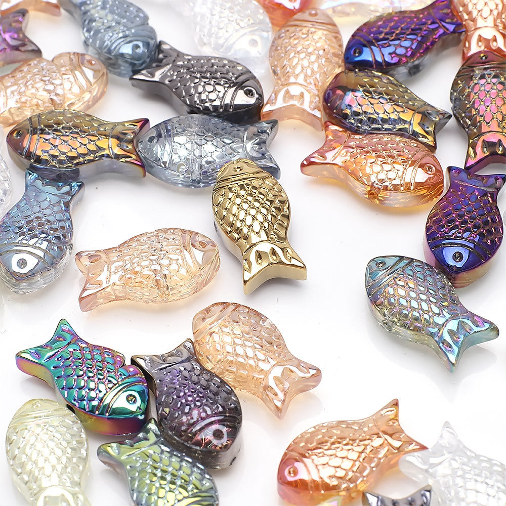 Electroplated Transparent Fish Glass Beads 8x15mm 30pcs 3