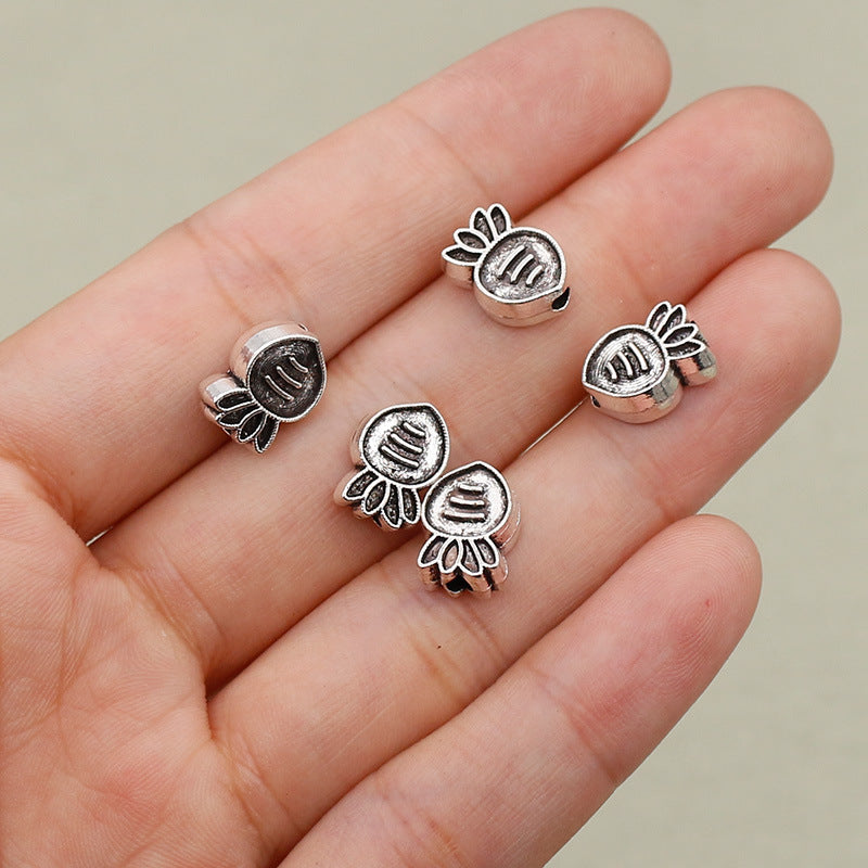Carrot Metal Beads 11mm Vintage Silver Tone Alloy 40pcs 4