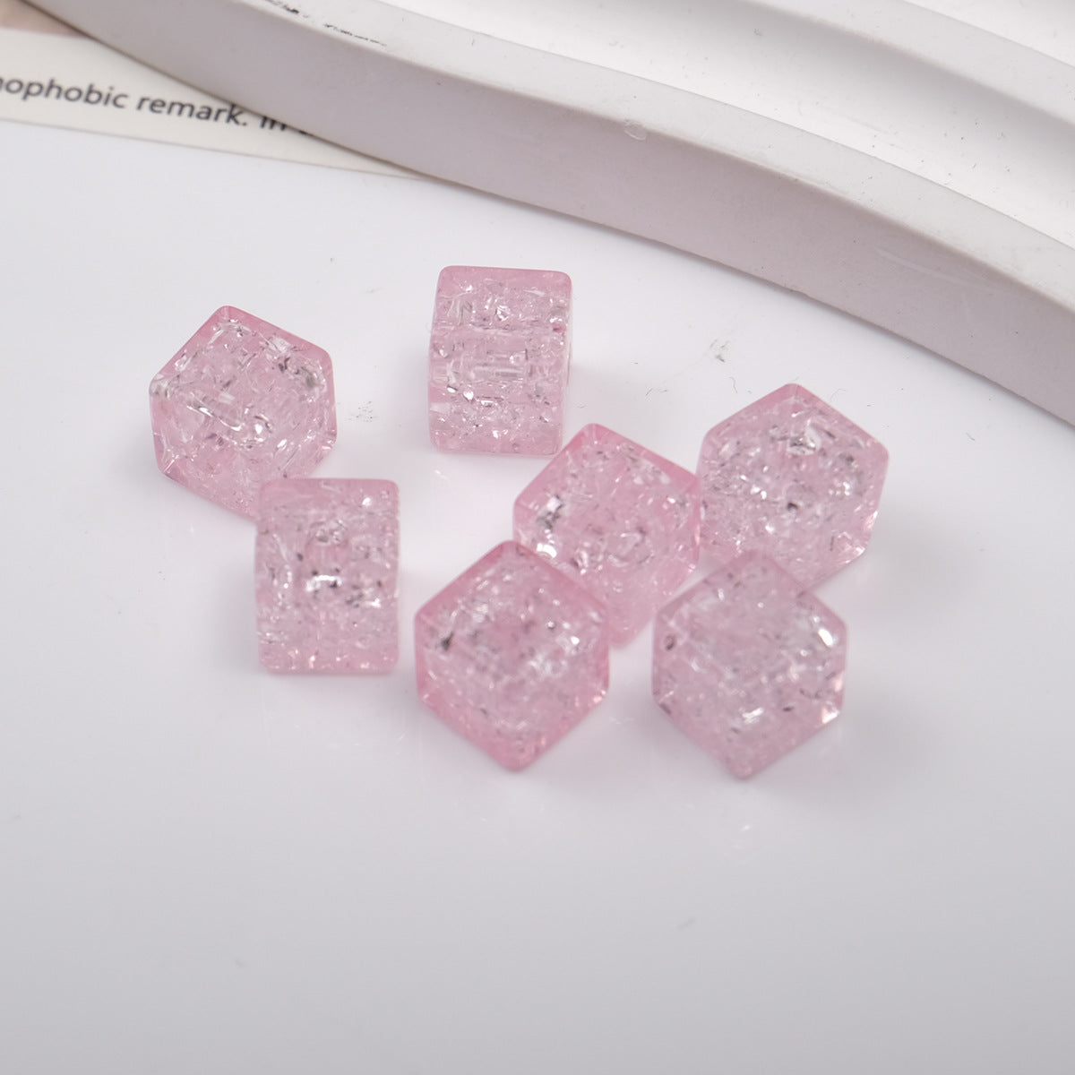 Transparent Square Acrylic Beads 7mm Crackle Texture 200pcs 10