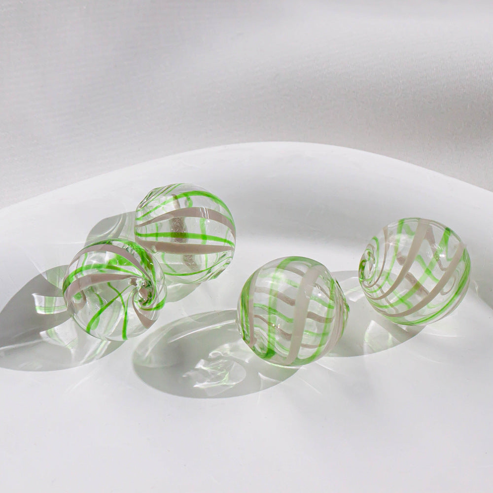 Swirl Pattern Blown Glass Beads 10-16mm Colorful Translucent 4pcs 23