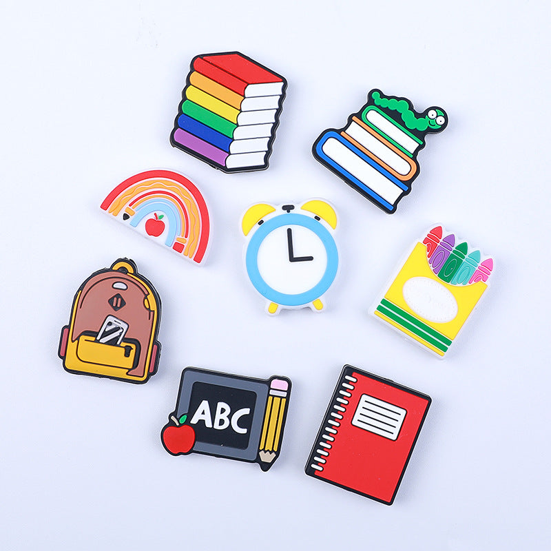 Silicone Focal Beads School Theme Crayon Alarm Clock Bookworm 20pcs 5