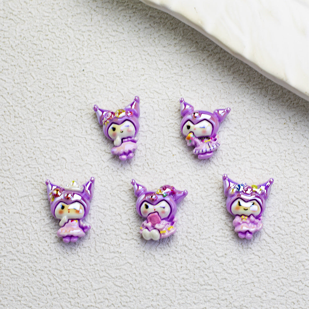 Glossy Purple Kuromi Resin Beads 10pcs Vibrant Floral Details 3