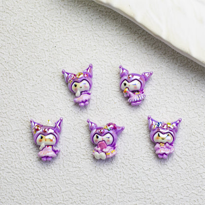 Glossy Purple Kuromi Resin Beads 10pcs Vibrant Floral Details 3