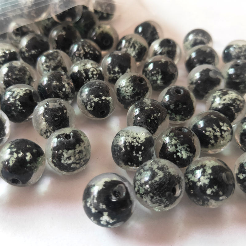 Handmade Painted Glass Beads 8/10/12mm Luminous Silvery Speckles 10pcs 7