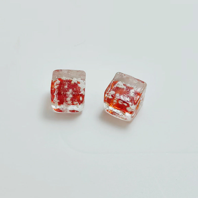Lampwork Glass Beads Cube 12mm Glow In The Dark Floral Filled 20pcs 2