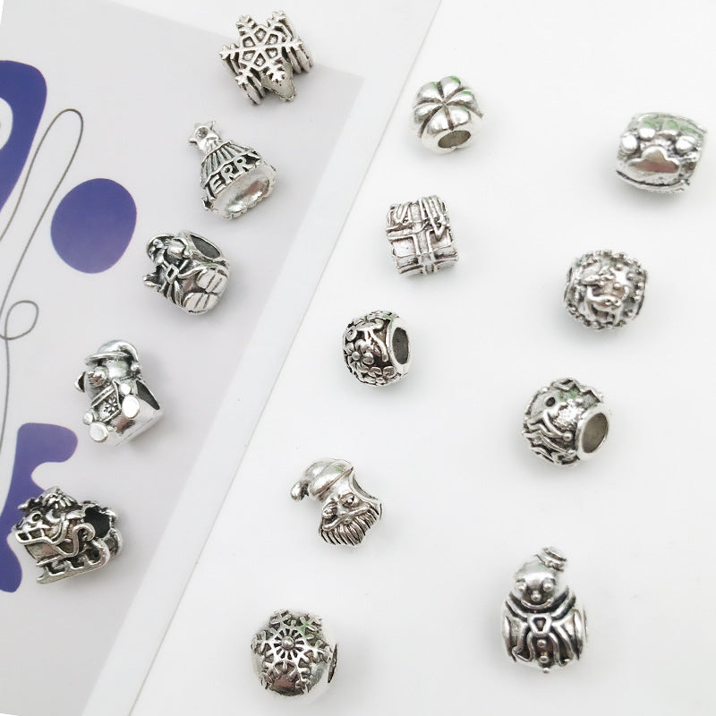 Christmas Series Large Hole Metal Beads Silver Tone Zinc Alloy 1pc 4