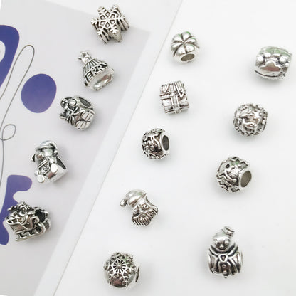 Christmas Series Large Hole Metal Beads Silver Tone Zinc Alloy 1pc 4