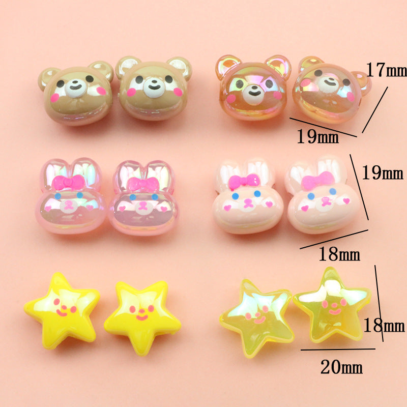 Hand Painted Bear Rabbit Star Acrylic Beads 17-20mm Single Piece 2
