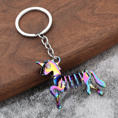 Alloy Colorful Dinosaur Keychain Metallic Rainbow Skeleton Design 2